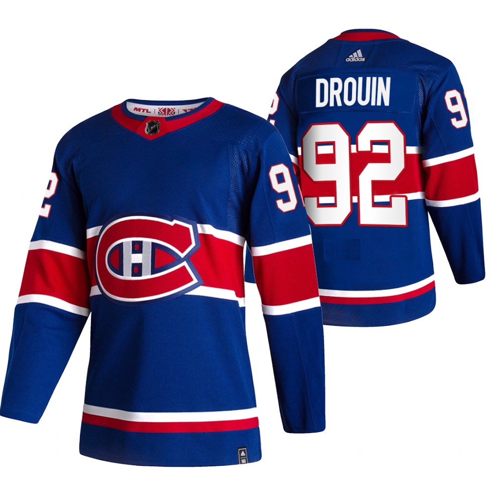 2021 Adidias Montreal Canadiens #92 Jonathan Drouin Blue Men  Reverse Retro Alternate NHL Jersey